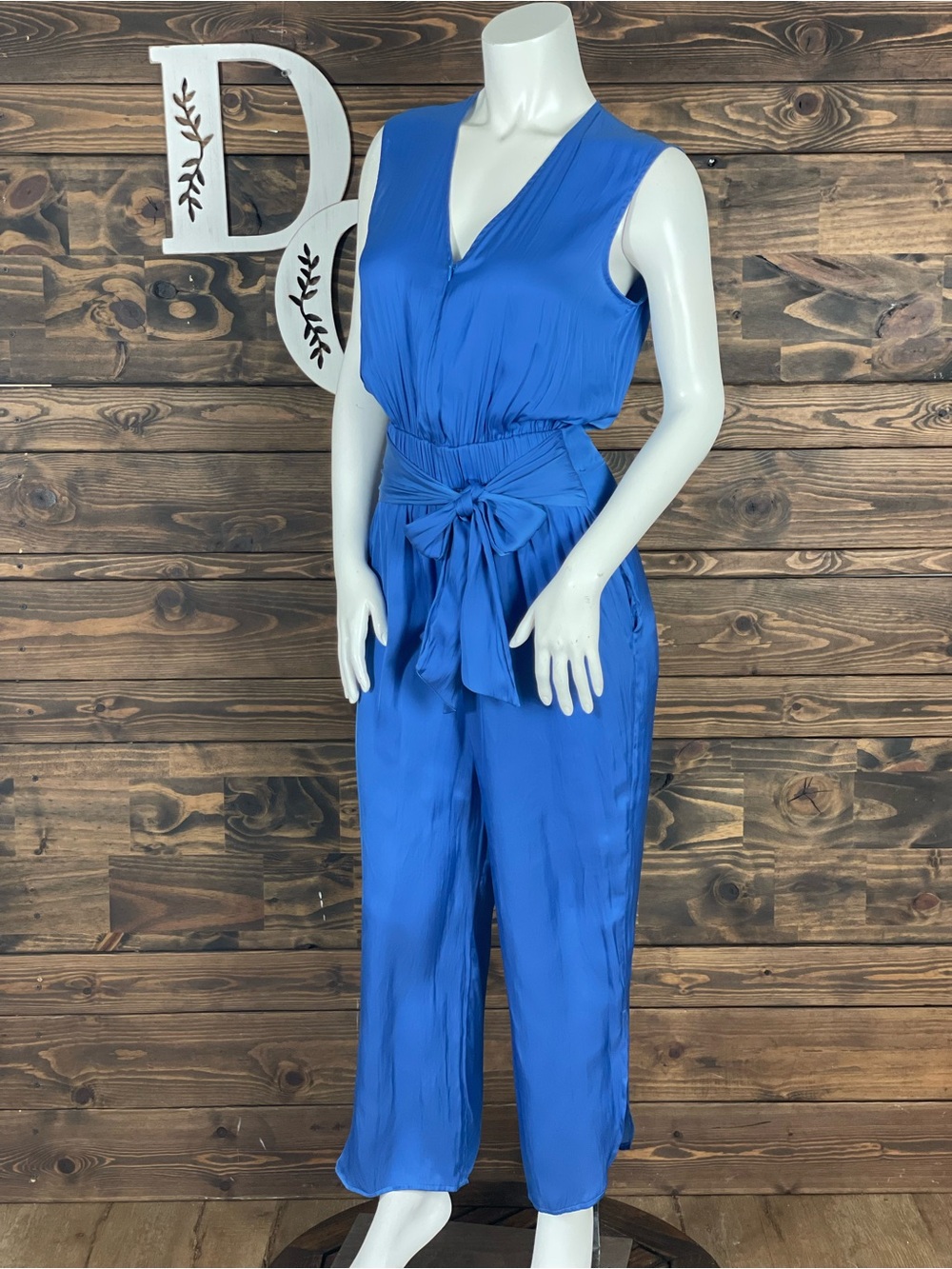 Zero + Maria Cornejo Sleeveless V-Neck Tie-Waist Jumpsuit Satin Royal Blue Vogue